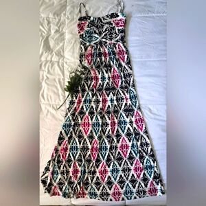 Ann Taylor Black, Pink, and Blue Long Dress with Adjustable Straps Size 0